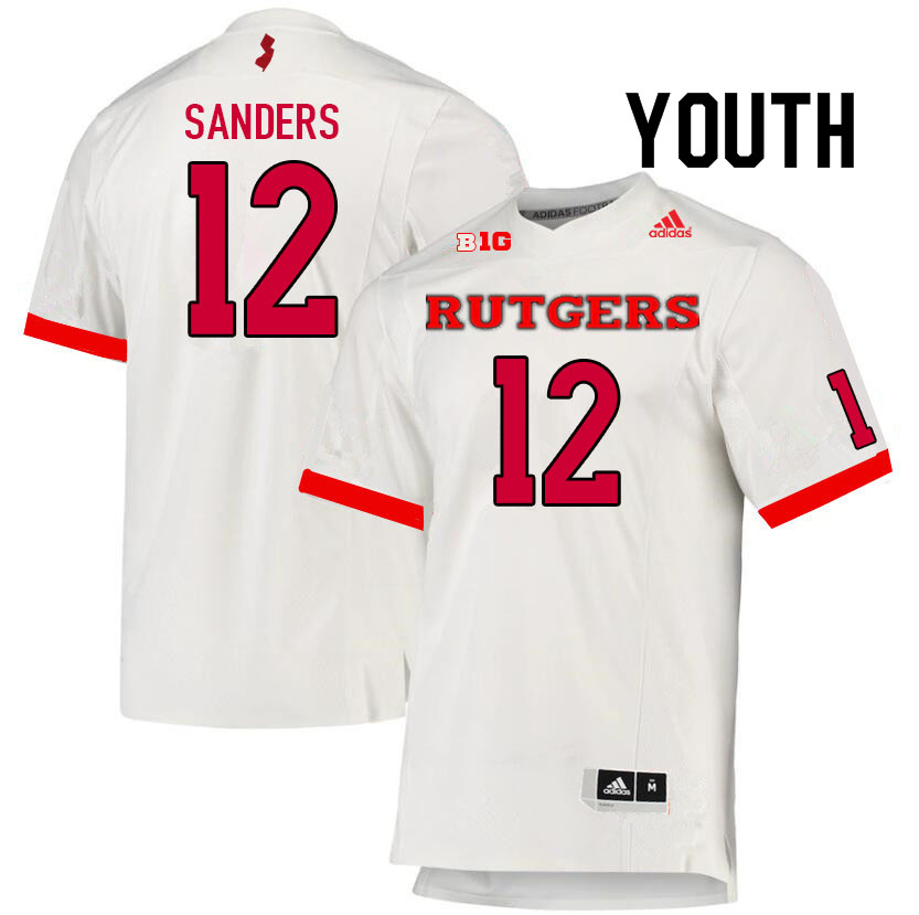 Youth #12 Brandon Sanders Rutgers Scarlet Knights College Football Jerseys Sale-White - Click Image to Close